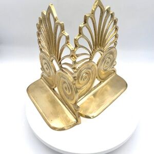 Art Deco 1960’s Ornate Brass Peacock Bookends 2